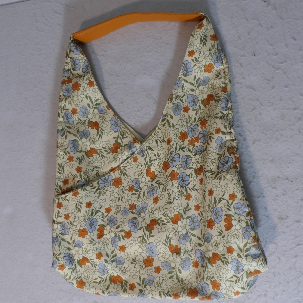 Womens Hobo Shoulder Bag L Floral Cream Orange Cottagecore Boho Retro Botanical